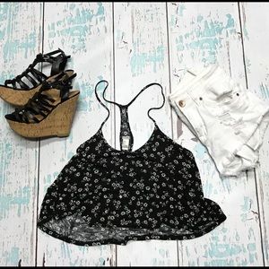Black and White Floral Crop Top